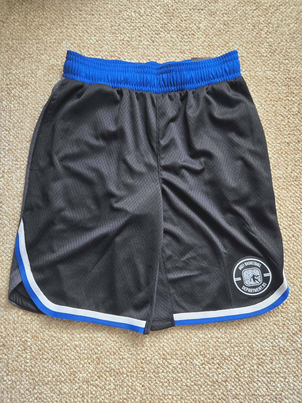 Men's Black Athletic Basketball Shorts with Blue Trim